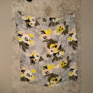 Light Gray Floral Midi Scarf with Yellow Accents